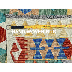 5'x6'8" Sapphire Blue, Flat Weave, Afghan Kilim With Colorful Geometric Pattern, Vegetable Dyes, Pure Wool, Hand Woven, Reversible, Oriental Rug FWR7194