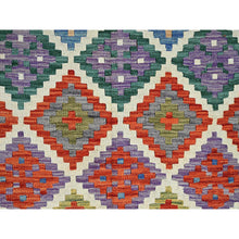 Load image into Gallery viewer, 5&#39;x6&#39;7&quot; Alabaster White, Afghan Kilim With Geometric Pattern, Vegetable Dyes, Pure Wool, Flat Weave, Hand Woven, Reversible, Oriental Rug FWR7206