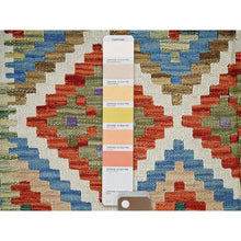 Load image into Gallery viewer, 5&#39;x6&#39;7&quot; Alabaster White, Afghan Kilim With Geometric Pattern, Vegetable Dyes, Pure Wool, Flat Weave, Hand Woven, Reversible, Oriental Rug FWR7206