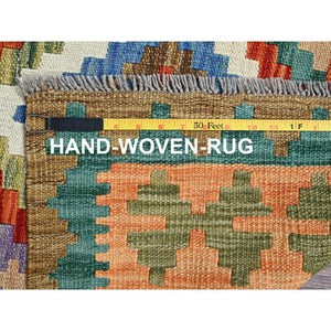 5'x6'7" Alabaster White, Afghan Kilim With Geometric Pattern, Vegetable Dyes, Pure Wool, Flat Weave, Hand Woven, Reversible, Oriental Rug FWR7206