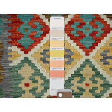 Load image into Gallery viewer, 4&#39;9&quot;x6&#39;7&quot; Linen White, Afghan Kilim With Colorful Geometric Pattern, Vegetable Dyes, Pure Wool, Flat Weave, Hand Woven, Reversible, Oriental Rug FWR7212