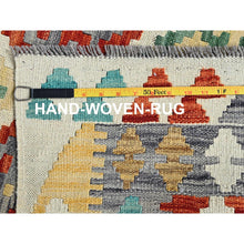 Load image into Gallery viewer, 4&#39;9&quot;x6&#39;7&quot; Linen White, Afghan Kilim With Colorful Geometric Pattern, Vegetable Dyes, Pure Wool, Flat Weave, Hand Woven, Reversible, Oriental Rug FWR7212