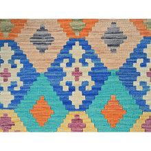 Load image into Gallery viewer, 5&#39;x6&#39;4&quot; Cobalt Blue, Afghan Kilim With Colorful Geometric Pattern, Vegetable Dyes, Pure Wool, Hand Woven, Flat Weave, Reversible, Oriental Rug FWR7218