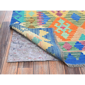 5'x6'4" Cobalt Blue, Afghan Kilim With Colorful Geometric Pattern, Vegetable Dyes, Pure Wool, Hand Woven, Flat Weave, Reversible, Oriental Rug FWR7218