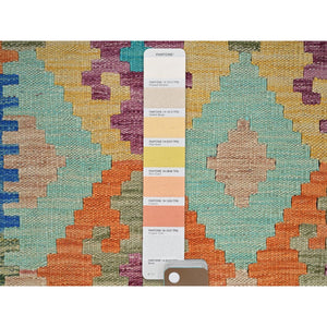 5'x6'4" Cobalt Blue, Afghan Kilim With Colorful Geometric Pattern, Vegetable Dyes, Pure Wool, Hand Woven, Flat Weave, Reversible, Oriental Rug FWR7218