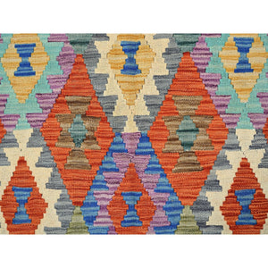 4'7"x6'2" Colorful, Flat Weave, Afghan Kilim With Geometric Pattern, Vegetable Dyes, 100% Wool, Hand Woven, Reversible, Oriental Rug FWR7224