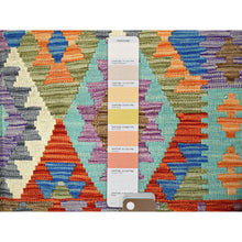 Load image into Gallery viewer, 4&#39;7&quot;x6&#39;2&quot; Colorful, Flat Weave, Afghan Kilim With Geometric Pattern, Vegetable Dyes, 100% Wool, Hand Woven, Reversible, Oriental Rug FWR7224