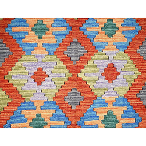5'x6'4" Colorful Afghan Kilim With Geometric Pattern, Vegetable Dyes, Flat Weave, Pure Wool, Hand Woven, Reversible, Oriental Rug FWR7230