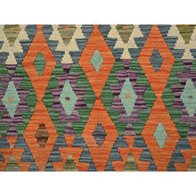 Load image into Gallery viewer, 5&#39;x6&#39;4&quot; Burnt Orange, Afghan Kilim With Colorful Geometric Pattern, Vegetable Dyes, Pure Wool, Hand Woven, Flat Weave, Reversible, Oriental Rug FWR7236