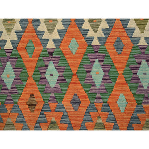 5'x6'4" Burnt Orange, Afghan Kilim With Colorful Geometric Pattern, Vegetable Dyes, Pure Wool, Hand Woven, Flat Weave, Reversible, Oriental Rug FWR7236