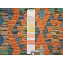 Load image into Gallery viewer, 5&#39;x6&#39;4&quot; Burnt Orange, Afghan Kilim With Colorful Geometric Pattern, Vegetable Dyes, Pure Wool, Hand Woven, Flat Weave, Reversible, Oriental Rug FWR7236