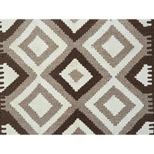 Load image into Gallery viewer, 4&#39;x5&#39;10&quot; Stone Gray, Afghan Kilim with Geometric Pattern, Undyed Natural Wool, Hand Woven, Flat Weave, Reversible, Oriental Rug FWR7254