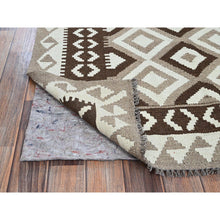 Load image into Gallery viewer, 4&#39;x5&#39;10&quot; Stone Gray, Afghan Kilim with Geometric Pattern, Undyed Natural Wool, Hand Woven, Flat Weave, Reversible, Oriental Rug FWR7254