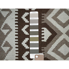 Load image into Gallery viewer, 4&#39;x5&#39;10&quot; Stone Gray, Afghan Kilim with Geometric Pattern, Undyed Natural Wool, Hand Woven, Flat Weave, Reversible, Oriental Rug FWR7254