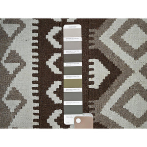 4'x5'10" Stone Gray, Afghan Kilim with Geometric Pattern, Undyed Natural Wool, Hand Woven, Flat Weave, Reversible, Oriental Rug FWR7254