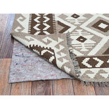 Load image into Gallery viewer, 4&#39;x6&#39;1&quot; Stone Gray, Flat Weave, Afghan Kilim with Geometric Pattern, Undyed Natural Wool, Hand Woven, Reversible, Oriental Rug FWR7260