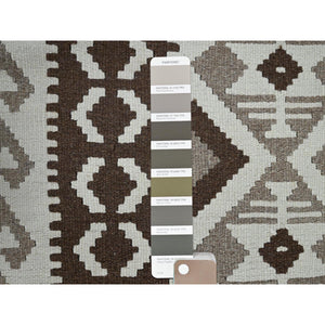 4'x6'1" Stone Gray, Flat Weave, Afghan Kilim with Geometric Pattern, Undyed Natural Wool, Hand Woven, Reversible, Oriental Rug FWR7260
