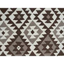 Load image into Gallery viewer, 4&#39;10&quot;x6&#39;6&quot; Chocolate Brown, Afghan Kilim with Geometric Pattern, Undyed Natural Wool, Hand Woven, Flat Weave, Reversible, Oriental Rug FWR7272