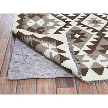 Load image into Gallery viewer, 4&#39;10&quot;x6&#39;6&quot; Chocolate Brown, Afghan Kilim with Geometric Pattern, Undyed Natural Wool, Hand Woven, Flat Weave, Reversible, Oriental Rug FWR7272