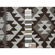 Load image into Gallery viewer, 4&#39;10&quot;x6&#39;6&quot; Chocolate Brown, Afghan Kilim with Geometric Pattern, Undyed Natural Wool, Hand Woven, Flat Weave, Reversible, Oriental Rug FWR7272