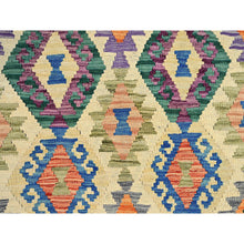 Load image into Gallery viewer, 8&#39;8&quot;x9&#39;7&quot; Chiffon White, Afghan Kilim With Colorful Geometric Pattern, Vegetable Dyes, Pure Wool, Hand Woven, Flat Weave, Reversible, Oriental Rug FWR7290