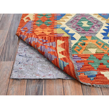 Load image into Gallery viewer, 8&#39;8&quot;x9&#39;7&quot; Chiffon White, Afghan Kilim With Colorful Geometric Pattern, Vegetable Dyes, Pure Wool, Hand Woven, Flat Weave, Reversible, Oriental Rug FWR7290