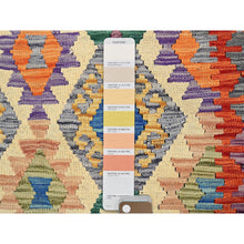 Load image into Gallery viewer, 8&#39;8&quot;x9&#39;7&quot; Chiffon White, Afghan Kilim With Colorful Geometric Pattern, Vegetable Dyes, Pure Wool, Hand Woven, Flat Weave, Reversible, Oriental Rug FWR7290