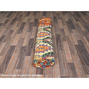8'8"x9'7" Chiffon White, Afghan Kilim With Colorful Geometric Pattern, Vegetable Dyes, Pure Wool, Hand Woven, Flat Weave, Reversible, Oriental Rug FWR7290