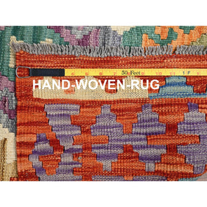 8'8"x9'7" Chiffon White, Afghan Kilim With Colorful Geometric Pattern, Vegetable Dyes, Pure Wool, Hand Woven, Flat Weave, Reversible, Oriental Rug FWR7290