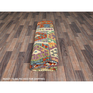 8'5"x11'2" Lace White, Afghan Kilim With Colorful Geometric Pattern, Vegetable Dyes, Flat Weave, Pure Wool, Hand Woven, Reversible, Oriental Rug FWR7296
