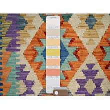 Load image into Gallery viewer, 8&#39;4&quot;x11&#39;5&quot; Chiffon White, Flat Weave, Afghan Kilim With Colorful Geometric Pattern, Vegetable Dyes, Pure Wool, Hand Woven, Reversible, Oriental Rug FWR7302