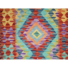 Load image into Gallery viewer, 2&#39;9&quot;x12&#39;9&quot; Sapphire Blue, Flat Weave, Afghan Kilim With Colorful Geometric Pattern, Vegetable Dyes, Pure Wool, Hand Woven, Reversible, Runner, Oriental Rug FWR7362