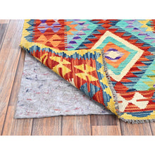 Load image into Gallery viewer, 2&#39;9&quot;x12&#39;9&quot; Sapphire Blue, Flat Weave, Afghan Kilim With Colorful Geometric Pattern, Vegetable Dyes, Pure Wool, Hand Woven, Reversible, Runner, Oriental Rug FWR7362