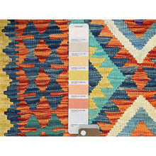Load image into Gallery viewer, 2&#39;9&quot;x12&#39;9&quot; Sapphire Blue, Flat Weave, Afghan Kilim With Colorful Geometric Pattern, Vegetable Dyes, Pure Wool, Hand Woven, Reversible, Runner, Oriental Rug FWR7362