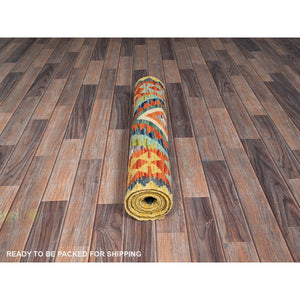 2'9"x12'9" Sapphire Blue, Flat Weave, Afghan Kilim With Colorful Geometric Pattern, Vegetable Dyes, Pure Wool, Hand Woven, Reversible, Runner, Oriental Rug FWR7362