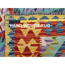 Load image into Gallery viewer, 2&#39;9&quot;x12&#39;9&quot; Sapphire Blue, Flat Weave, Afghan Kilim With Colorful Geometric Pattern, Vegetable Dyes, Pure Wool, Hand Woven, Reversible, Runner, Oriental Rug FWR7362