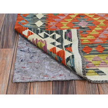 Load image into Gallery viewer, 2&#39;6&quot;x16&#39; Colorful, Afghan Kilim With Geometric Pattern, Vegetable Dyes, 100% Wool, Flat Weave, Hand Woven, Reversible, Xl, Narrow Runner, Oriental Rug FWR7398
