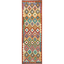 Load image into Gallery viewer, 2&#39;8&quot;x8&#39; Colorful, Flat Weave, Afghan Kilim with Geometric Pattern, Vegetable Dyes, 100% Wool, Hand Woven, Reversible, Runner, Oriental Rug FWR7422