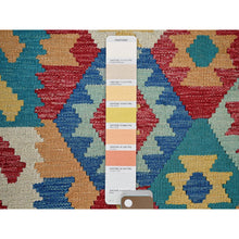 Load image into Gallery viewer, 6&#39;9&quot;x9&#39;8&quot; Bayern Blue, Afghan Kilim with Colorful Geometric Pattern, Vegetable Dyes, Pure Wool, Hand Woven, Flat Weave, Reversible, Oriental Rug FWR7428