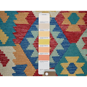 6'9"x9'8" Bayern Blue, Afghan Kilim with Colorful Geometric Pattern, Vegetable Dyes, Pure Wool, Hand Woven, Flat Weave, Reversible, Oriental Rug FWR7428