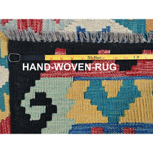 Load image into Gallery viewer, 6&#39;9&quot;x9&#39;8&quot; Bayern Blue, Afghan Kilim With Colorful Geometric Pattern, Vegetable Dyes, Pure Wool, Hand Woven, Flat Weave, Reversible, Oriental Rug FWR7428