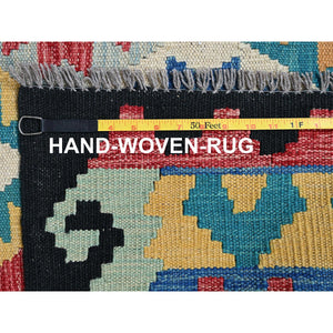 6'9"x9'8" Bayern Blue, Afghan Kilim With Colorful Geometric Pattern, Vegetable Dyes, Pure Wool, Hand Woven, Flat Weave, Reversible, Oriental Rug FWR7428