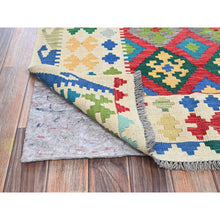 Load image into Gallery viewer, 7&#39;x9&#39;10&quot; Lychee Red, Hand Woven, Afghan Kilim With Colorful Geometric Pattern, Vegetable Dyes, Pure Wool, Flat Weave, Reversible, Oriental Rug FWR7446