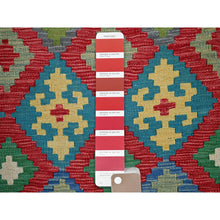 Load image into Gallery viewer, 7&#39;x9&#39;10&quot; Lychee Red, Hand Woven, Afghan Kilim With Colorful Geometric Pattern, Vegetable Dyes, Pure Wool, Flat Weave, Reversible, Oriental Rug FWR7446