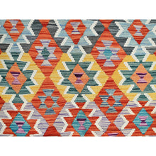 Load image into Gallery viewer, 10&#39;x13&#39; Colorful Afghan Kilim with Geometric Pattern, Vegetable Dyes, Flat Weave, Pure Wool, Hand Woven, Reversible, Oriental Rug FWR7458