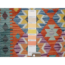 Load image into Gallery viewer, 10&#39;x13&#39; Colorful Afghan Kilim with Geometric Pattern, Vegetable Dyes, Flat Weave, Pure Wool, Hand Woven, Reversible, Oriental Rug FWR7458