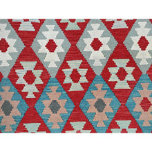 Load image into Gallery viewer, 8&#39;10&quot;x11&#39;8&quot; Crimson Red, Afghan Kilim With Colorful Geometric Pattern, Vegetable Dyes, Pure Wool, Hand Woven, Flat Weave, Reversible, Oriental Rug FWR7464