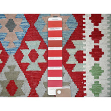 Load image into Gallery viewer, 8&#39;10&quot;x11&#39;8&quot; Crimson Red, Afghan Kilim With Colorful Geometric Pattern, Vegetable Dyes, Pure Wool, Hand Woven, Flat Weave, Reversible, Oriental Rug FWR7464