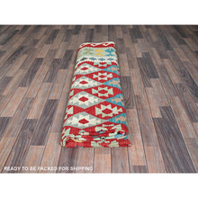Load image into Gallery viewer, 8&#39;10&quot;x11&#39;8&quot; Crimson Red, Afghan Kilim With Colorful Geometric Pattern, Vegetable Dyes, Pure Wool, Hand Woven, Flat Weave, Reversible, Oriental Rug FWR7464