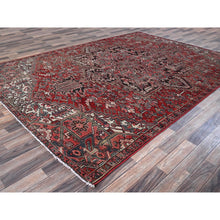 Load image into Gallery viewer, 7&#39;6&quot;x10&#39;7&quot; Auburn Red, Vintage Persian Heriz With Flower Medallion Design, Worn And Distressed, 100% Wool, Hand Knotted, Cropped Thin, Good Condition, Sides And Ends Professionally Secured, Oriental Rug FWR7494
